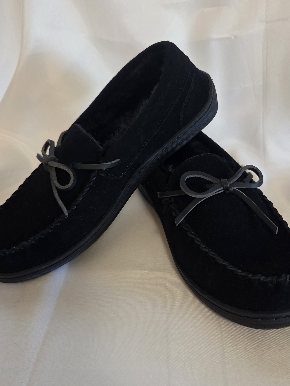 My Pillow Woman's Black Moccasin Slippers - Plush Lined Comfort